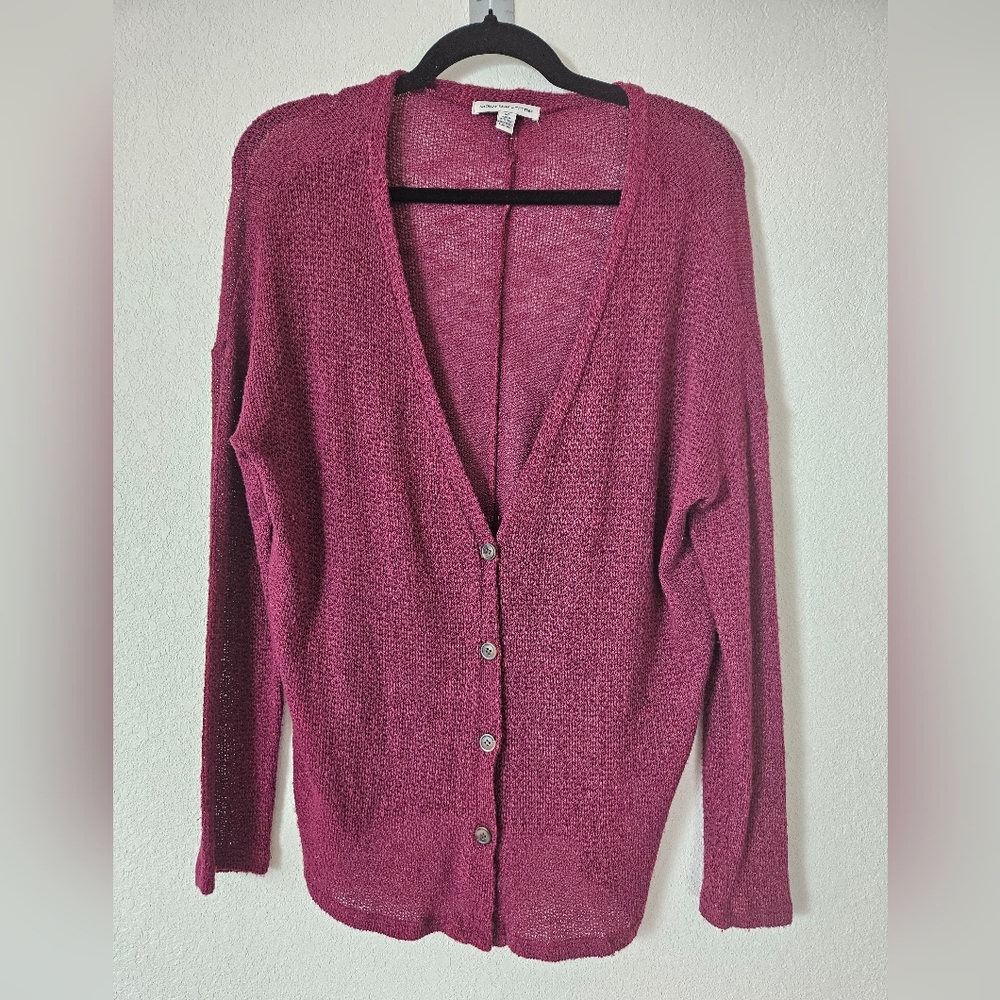American Eagle Outfitters Raspberry Button-Up V-Neck Cardigan